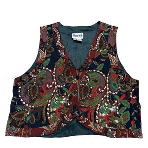✨Surya Vintage‎ Granny Style Beaded Tapestry Vest Medium✨